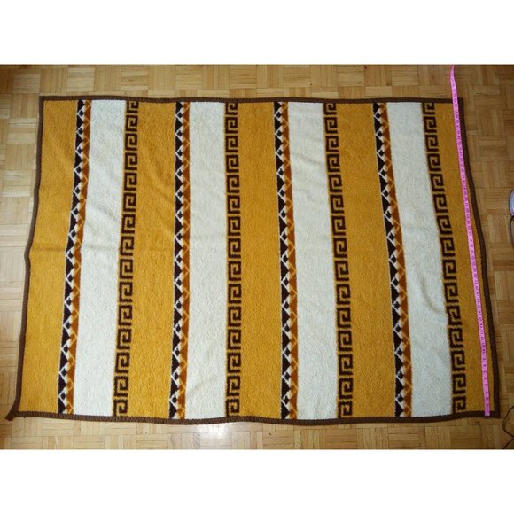The Bay Other - Vintage 70s The Bay Reversible Brown Gold Throw Blanket Soft Acrylic Twin 53x74